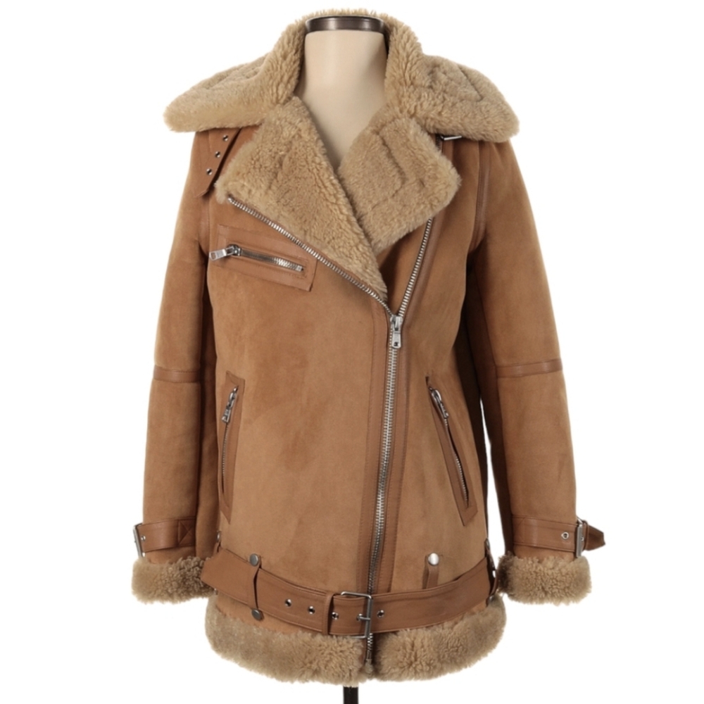 Avec Les Filles Aviator Jacket - Camel Suede Sherpa